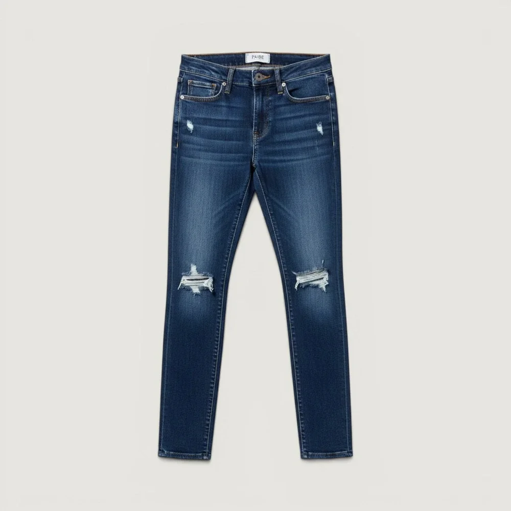 PAIGE Verdugo Ultra Skinny Jeans Womens 26 Blue Excellent Distressed Knee